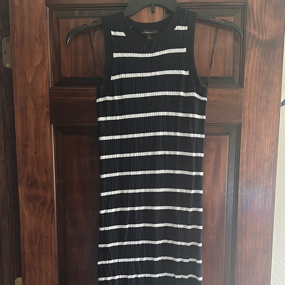 Banana Republic Navy and White Striped Sleeveless Dress